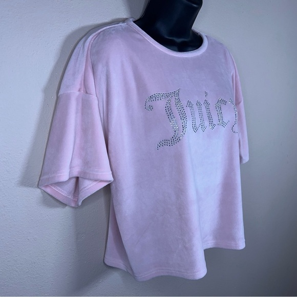 LARGE JUICY COUTURE PINK VELOUR CROP TOP STUDDED TEE STRETCH - Picture 6 of 10